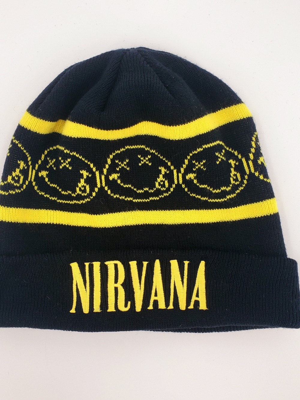 NIRVANA Beanie Hat With Smiley Faces Band Merch Knit Hat 2015